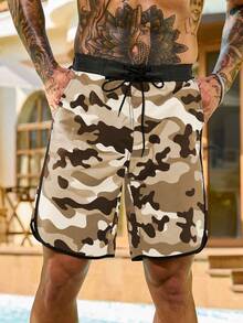 Palasendo Men's Casual Camo Print Drawstring Waist Slant Pocket Loose Beach Shorts - Multicolor - View 3