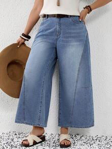 EMERY ROSE Mature Denim 大码女式休闲日常通勤简约百搭宽松阔腿牛仔裤，不含腰带，适合夏季、春季、嘉年华、派对、海滩、外出、约会、鸡尾酒会、正式场合、度假、办公室、工作、通勤、婚礼宾客以及西部节日等场合。 - 藍色 - 查看 9