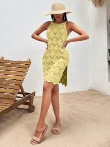 EURMUSE Women Split Thigh Cover Up Dress For Summer Vacation - Light Yellow - View 3