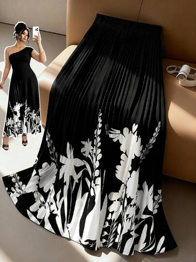 GlowEve CURVE Falda plisada de línea A con estampado de leopardo para mujer de talla grande, de moda, elegante, vintage, casual, minimalista