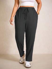 Elaquor Plus Size Solid Color Casual Pants - Dark Grey - View 3