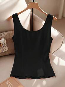 Franclia 新款蝴蝶结无袖女士背心，修身夏季商务休闲女式上衣，优雅高贵蝴蝶结上衣，黑色蝴蝶结无袖上衣 - 黑色 - 查看 2