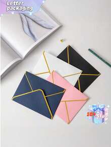 10/20pcs Colorful Invitation Envelopes(Large Size), Self-Adhesive Envelopes, Perfect For Graduation, Party Invitations, Showers, Wedding Season Invitation Envelopes, Greeting Card Envelopes With Gold Border With V-Shaped Flap, Membership Card Envelopes,Suitable For Halloween, Thanksgiving, Christmas - Multicolor - View 6
