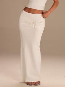 Athîral Women's Cream Minimalist Casual Sweater  Long  Skirt - White - View 1