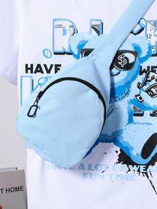 Fantacosmos 男童可爱小熊印花T恤、带口袋的工装短裤和迷你斜挎包三件套，春夏款 - 淺藍色 - 查看 6