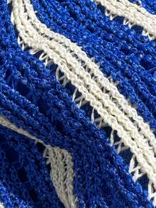 Swim Mod Women's Spring/Summer Jacquard Fabric Beaded Halter Bikini Set - Blue and White - View 7