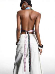 LYSMO 2026 极简主义冬季派对时尚性感撞色系带露背吊带背心/系带拼接上衣/冬季/圣诞节/新年/感恩节/派对上衣/毕业季/时尚女装衬衫/时尚/2000年代/Y2K上衣 - 彩色 - 查看 2