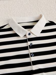 Mercer Haus 针织男士条纹Polo衫 - 时尚舒适 - 针织 - 黑色 - 查看 3