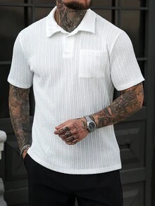 Manfinity CasualCool 男士纹理宽松休闲短袖 Polo 衫 - 白色 - 查看 6