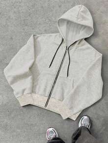 Claim Dot Áo khoác cardigan ngắn có mũ dành cho nam giới, kiểu dáng thường ngày. - Xám - Xem 3