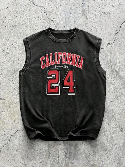 EVRINFINITE 卓天喜 - 男士水洗“篮球风尚 - 篮球传奇24”做旧圆领背心，篮球背心/篮球球衣，街头运动背心