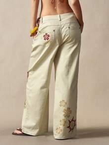 Bohemela Women's Casual Woven Straight Leg Pants Patterned Wideleg Pants - Apricot - View 7