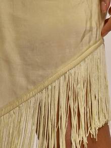 MUSERA V领深V系带收腰流苏三角下摆中长连衣裙，可爱春夏性感海滩度假蜜月装 - 鵝黃色 - 查看 6