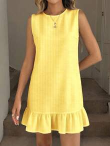 SHEIN LUNE Đầm ngắn in họa tiết dành cho nữ, thích hợp cho mùa xuân và mùa hè. - Màu vàng - Xem 3