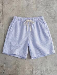 Manfinity BRENVOR 男士抽绳腰休闲梭织条纹夏季短裤 - 黑色 - 查看 1