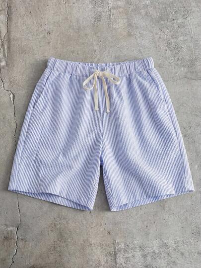 Manfinity BRENVOR Men's Drawstring Waist Casual Woven Striped Summer Shorts