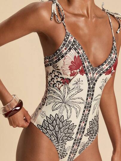 Travachic Women's Spaghetti Strap Tie-Up V-Neck Vintage Fashionable Jumpsuit