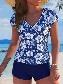 Swim Lushoire 2pcs Women's Spaghetti Strap Bikini Swimsuit With Ruffle Trim, Mature Swimwear For Summer Holiday - Multicolor - View 1