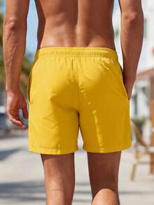 ZELFYO Hombres Shorts de natación unicolor de cintura con cordón - Amarillo - Ver 2
