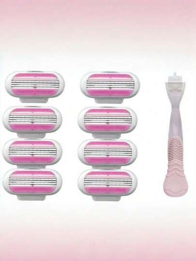 ماكينة إزالة الشعر اليدوية للنساء، شفرات من الفولاذ المقاوم للصدأ من 3 طبقات، رأس ماكينة حلاقة قابل للاستبدال، مقبض باللون الوردي، يجعلك تبدين أصغر سناً وأكثر جمالاً