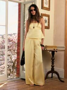 Athîral 女士时尚抹胸上衣和裤子两件套 - 黃色 - 查看 2