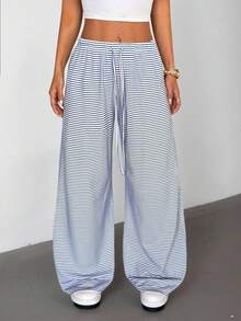 SHEIN PETITE Women's Casual Wide Leg Pants, Versatile All-Match Style Suitable For Spring And Summer - Black and White - View 1