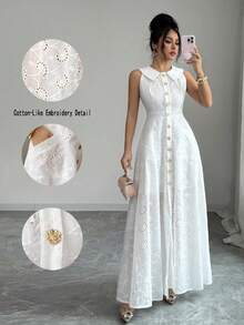 SHEIN Elenzya Đầm không tay, thắt eo, thanh lịch, lãng mạn, ôm sát dành cho nữ - trắng - Xem 3