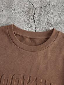 Manfinity Unisex 2 件套男士宽松落肩圆领短袖 T 恤和抽绳腰直筒裤套装夏季服装，舒适服装 - 咖啡棕 - 查看 3