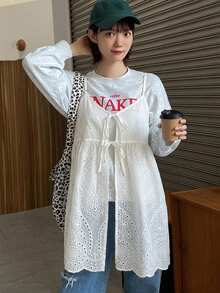 FRIFUL Women's Solid Color Knotted Hollow Out Embroidery Casual Camisole Summer - White - View 3