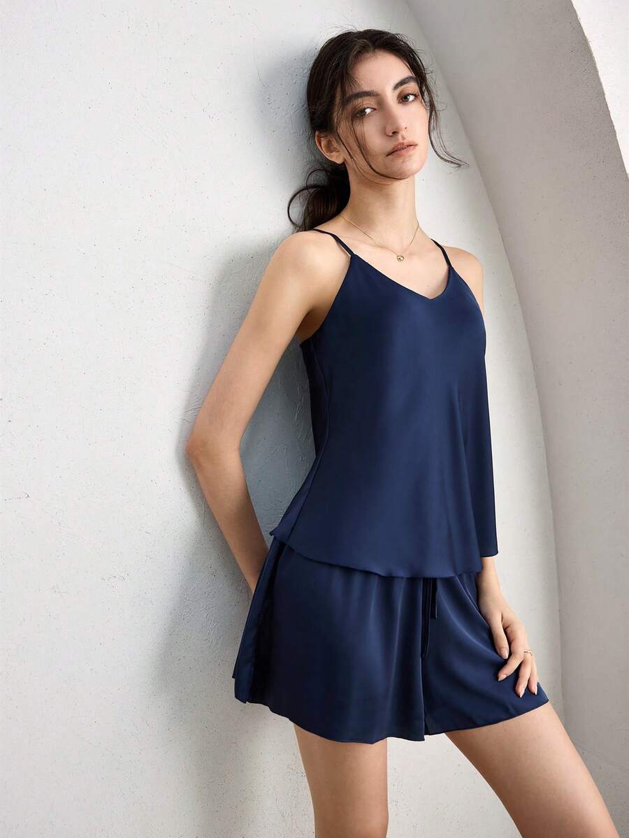 Ocili Bộ đồ ngủ nữ bằng vải satin mềm mại, mịn màng và thoải mái. - Màu xanh hải quân - Xem 1