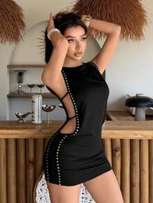 EgrlEra 女士黑色连衣裙，侧缝饰有滚边。 - 黑色 - 查看 4