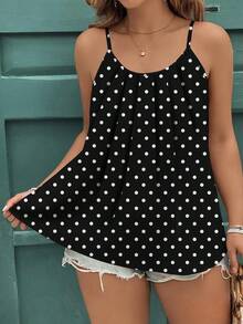 EMERY ROSE Áo hai dây và áo tank top cỡ lớn in họa tiết chấm bi cổ điển, kiểu dáng tối giản thanh lịch, phù hợp cho mùa hè. - Nhiều màu - Xem 1