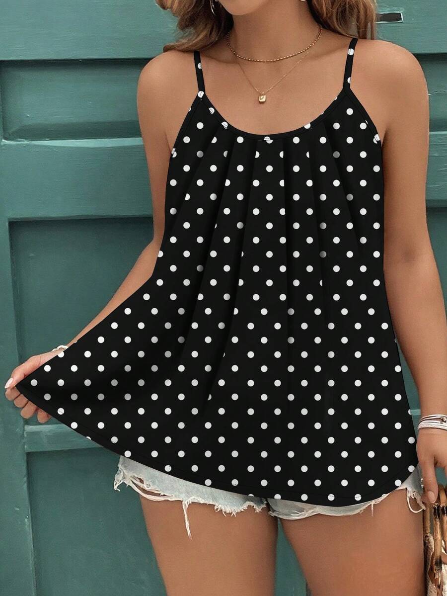 EMERY ROSE Áo hai dây và áo tank top cỡ lớn in họa tiết chấm bi cổ điển, kiểu dáng tối giản thanh lịch, phù hợp cho mùa hè. - Nhiều màu - Xem 1