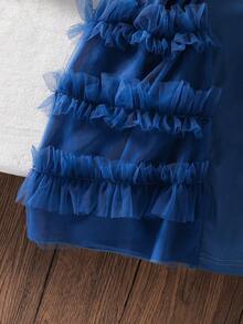 小女孩可爱网纱拼接蝴蝶结无袖连衣裙 - 藏蓝色 - 查看 6