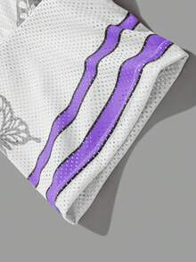 Aesthetic Post 男士时尚数字印花V领短袖休闲T恤 - 紫色 - 查看 4