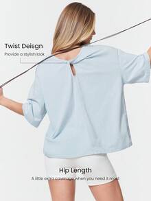 GLOWMODE 复古水洗比马棉扭纹背心超柔软弹力透气中长袖前口袋圆领 T 恤低冲击日常休闲装 - 藍色 - 查看 3