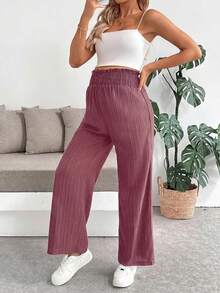 SHEIN Maternity Solid Color Loose Fit Wide Leg Pants - Red - View 3