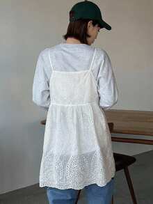 FRIFUL Women's Solid Color Knotted Hollow Out Embroidery Casual Camisole Summer - White - View 2