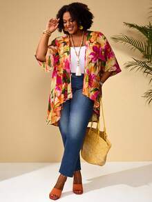 BrightlyHer Áo khoác dáng rộng in hoa, thích hợp cho kỳ nghỉ - Nhiều màu - Xem 5