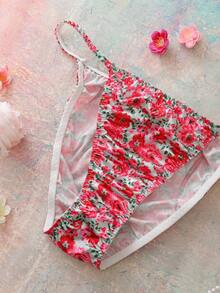 Elorette Quần lót satin in hoa cỡ lớn, phong cách đồng quê lãng mạn, ngọt ngào và dễ thương, phù hợp cho kỳ nghỉ và mặc hàng ngày. - Hồng - Xem 5