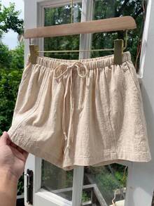 Comfortcana Women's Casual Loose Drawstring Solid Color Shorts, Versatile Daily Wear Khaki Linen Spring/Summer Beach For Women Summer - Khaki - View 7