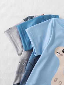 6pcs/Set Infant/Toddler Boys' Cartoon Dinosaur Print Light Blue Cute Pajama Set,Summer Night Round Neck Short Sleeve T-Shirt And Shorts Sleepwear - Multicolor - View 5