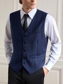 Officeau Gilet da uomo tinta unita, adatto per lavoro/pendolarismo, primavera/autunno - Blu Navy - Visualizzare 5