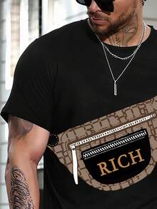 Manfinity Homme 男士印花斜挎包和圆领短袖休闲T恤 - 彩色 - 查看 4