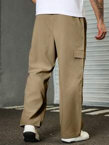 Manfinity Homme Plus Size Men's Casual Solid Color Straight Leg Cargo Pants - Khaki - View 2