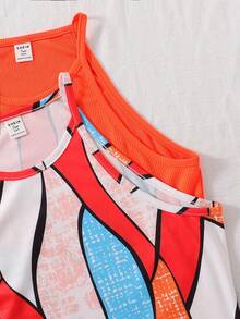 SHEIN 少女条纹修身基本款连衣裙套装 - 彩色 - 查看 5