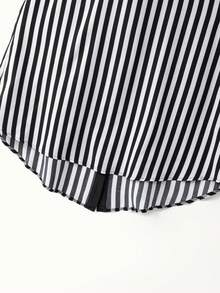GlowEve CURVE Ensemble 2 pièces élégant et pour femmes grandes tailles, chemisier sans manches à rayures contrastées + shorts minimalistes unicolore - Noir et Blanc - Voir 3