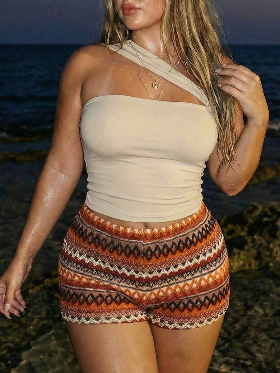 SHEIN ICON Plus Size Colorful Striped Casual Shorts For Beach Vacation - Multicolor - View 1