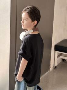 DAZY Tween Boy Round Neck Slogan Print Casual Versatile Daily Wear Short Sleeve T-Shirt Summer - Black - View 2