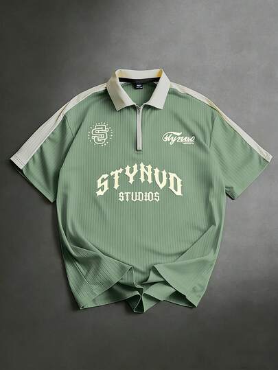 STYNVO 男士休闲撞色字母印花Polo衫，夏季
